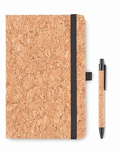 Zápisník A5 s deskami z korku, linkovaný papír, černá gumička