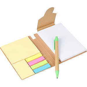 Zápisník A6 z recyklovaného kartonu se samolepicími bločky a perem, tmavě zelená