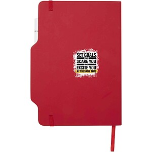 Zápisník s pevnou obálkou formátu A5 se sadou pera a tužky, červená