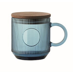 Žebrovaný skleněný hrnek 300ml, modrá - reklamní hrnky